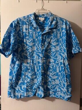 Free Assembly Men’s Blue Abstract Floral Checkerboard Camp Shirt - XL